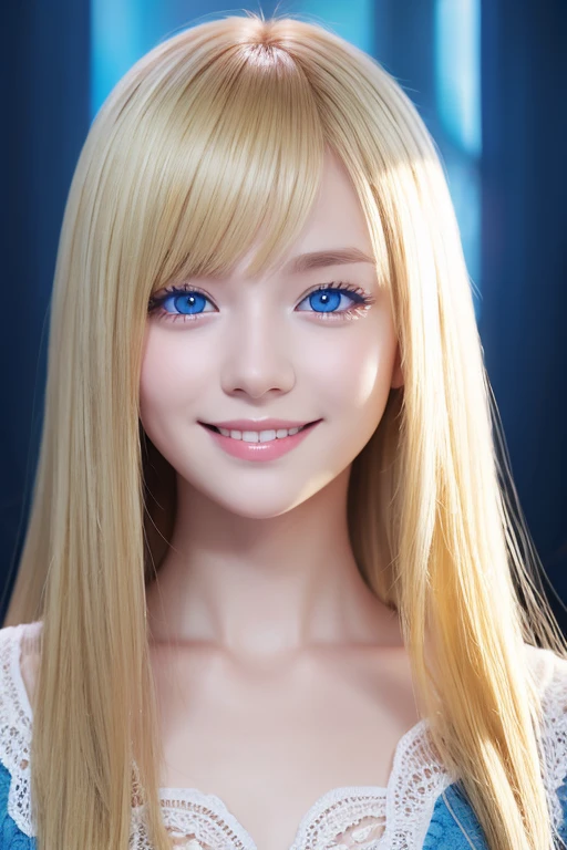 Blonde、Blue Eyes、smile、Background digital art、