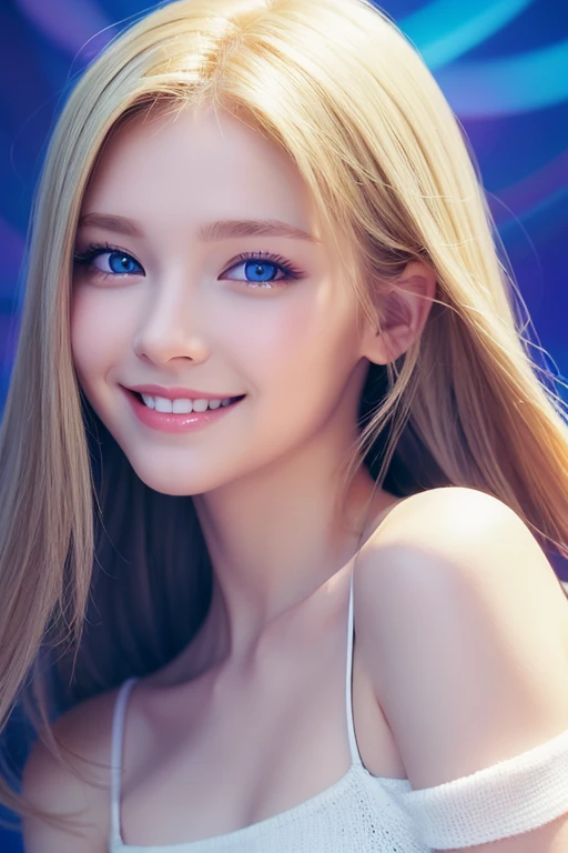 Blonde、Blue Eyes、smile、Background digital art、