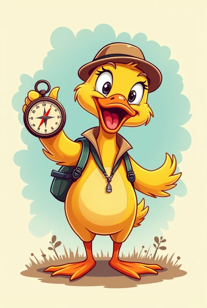 The same animated duck with a compass