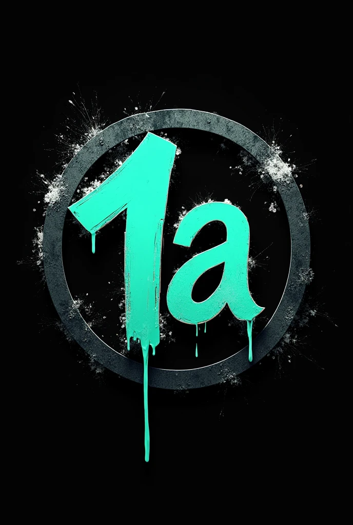 A round symbol with the writing 1A in aqua green and black in graffiti style on a black background 