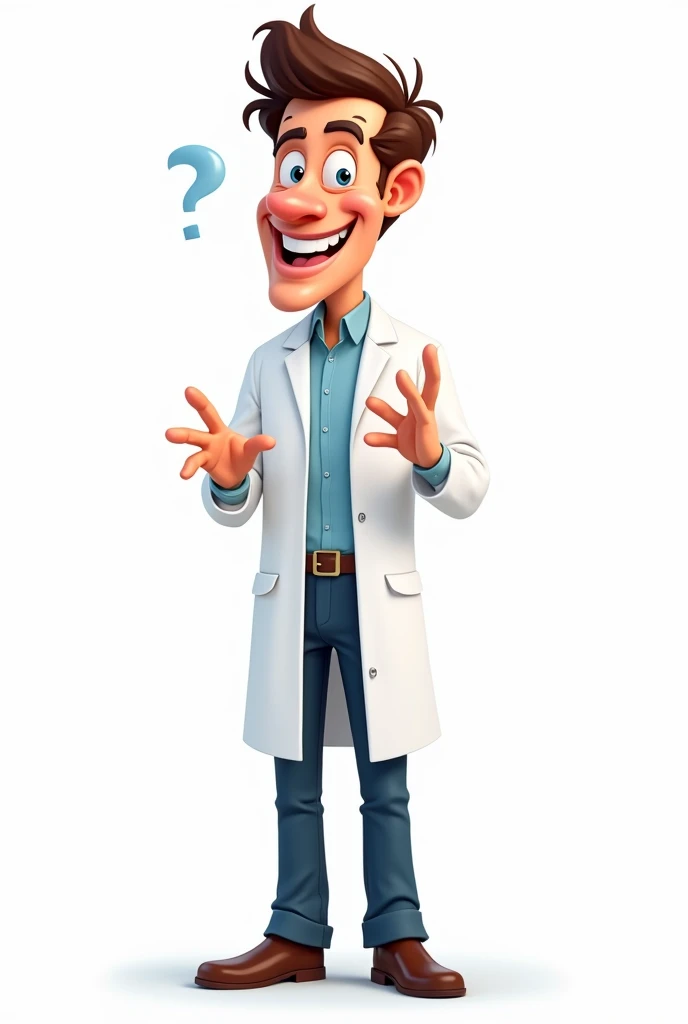Man in psychologist lab coat standing full length cartoon drawing white background