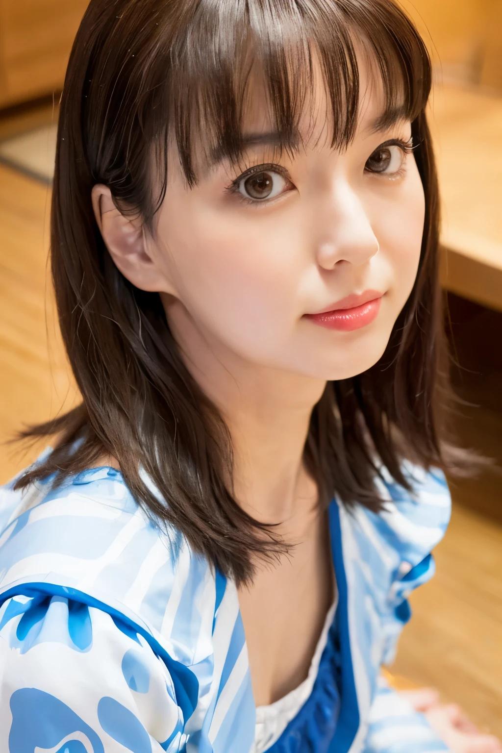 Masterpiece, photogravure, highest quality, clear contours, (One Girl, alone), Japanese woman, 30 years old, lipstick, cute face, detailed face, beautiful eyes, detailed eyes, focus on the eyes, bob hair, Anatomically correct body structure, wearing body-fitting costumes, getting on all fours, lifting butts, shot from the front