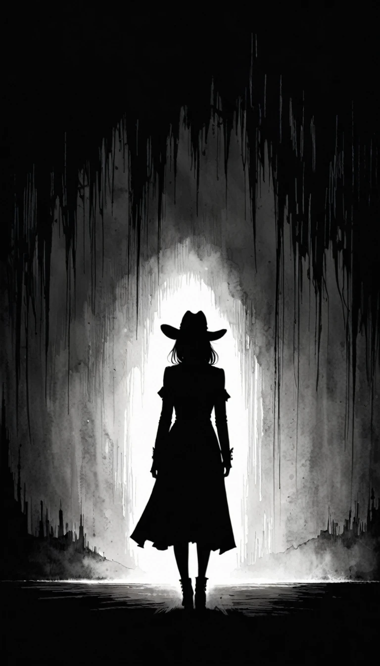{in style of Hans Hartung},[in style of Andy Kehoe:0.5],in style of Anne Bachelier
(1girl:1.4),{cowboy shot:1.4}，Extreme Shadow，Extreme Darkness，