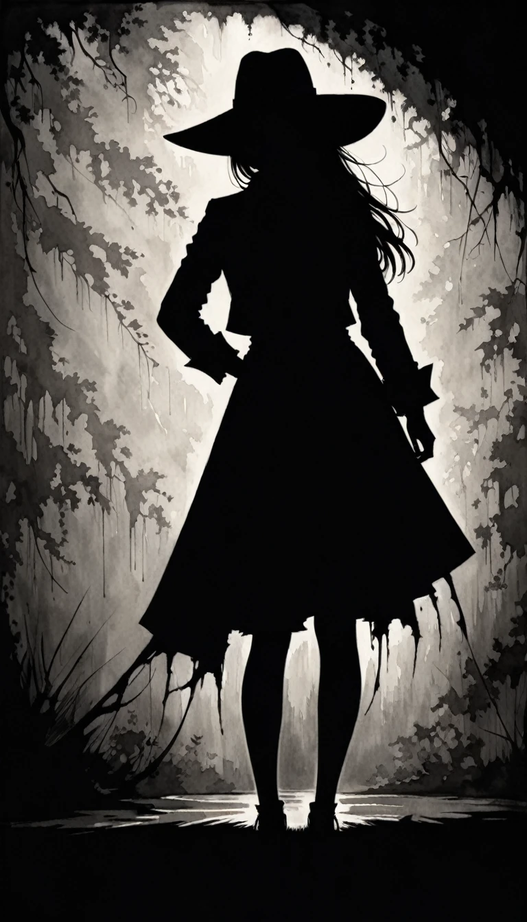 {in style of Hans Hartung},[in style of Andy Kehoe:0.5],in style of Anne Bachelier
(1girl:1.4),{cowboy shot:1.4}，Extreme Shadow，Extreme Darkness，