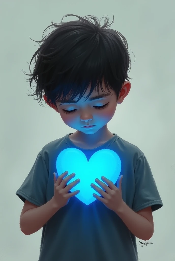 image of a blue heart and a boy
