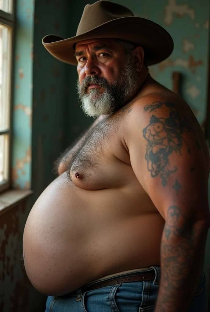 chubby fat mexican with facial hair wearing a trucker hat sexy shot upclose of his butt