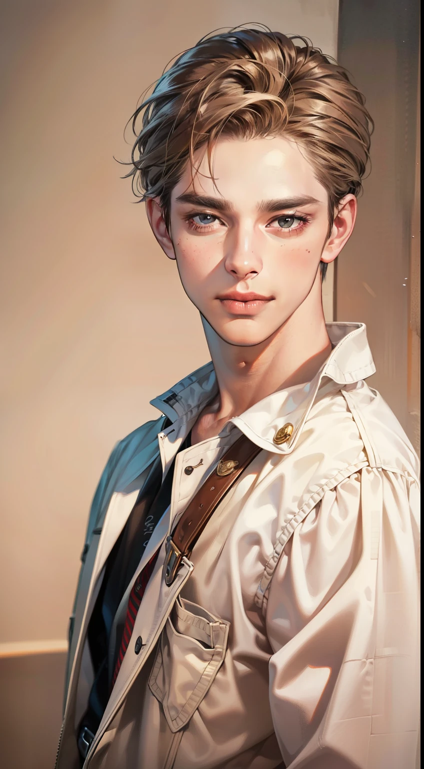 a handsome mature man, 2, with a charming and calm expression, short dark brown hair swept to the right, thick eyebrows, dark eyes, a closed-mouth smile, extremely detailed face, cold smile, portrait, western, jewish, light brown skin, best quality, realistic, (best quality,4k,8k,highres,masterpiece:1.2),ultra-detailed,(realistic,photorealistic,photo-realistic:1.37)