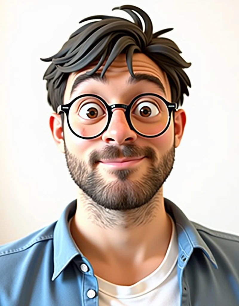 Cartoon character of a man in black glasses and blue shirt, animation character, stylized character, animation style rendering, 3d stylized, Arnold Maya rendering, Stylized 3D rendering, toon render screenshot, 3d character, 3d character, Stylized 3D rendering, 3D character rendering, cartoon character, Personagem de close up, character posing,  (Pixar-style) (master part:1.2) (bokeh) (best qualityer) (skin detailed) (detailed texture) (8k) (Argilla) (cinematic lighting) (sharp focus