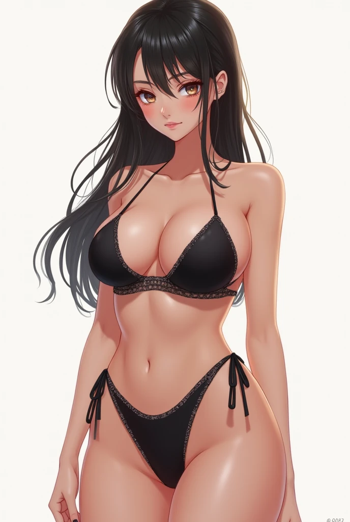 Woman with a great body in a black bikini with wide thighs anime