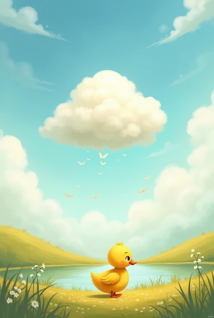 El patito y THE CLOUD
Un día, A little duck called Pato saw a cloud in the sky that looked like a big white pillow.. He decided to try to fly to her to rest.. Duck jumped and flapped his wings with all his might., but I couldn't get that high.
So, THE CLOUD, watching Pato's effort, He went down a little to meet him. Pato se posó suavemente en THE CLOUD, which took him for a walk in the sky. Since then, Every time Pato looked at the sky, sonreía al recordar su vuelo con THE CLOUD amiga.
In eight images, that story, please