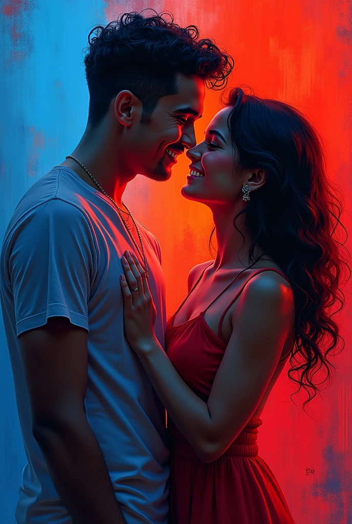 Carlos and Tatiane with red and blue colors