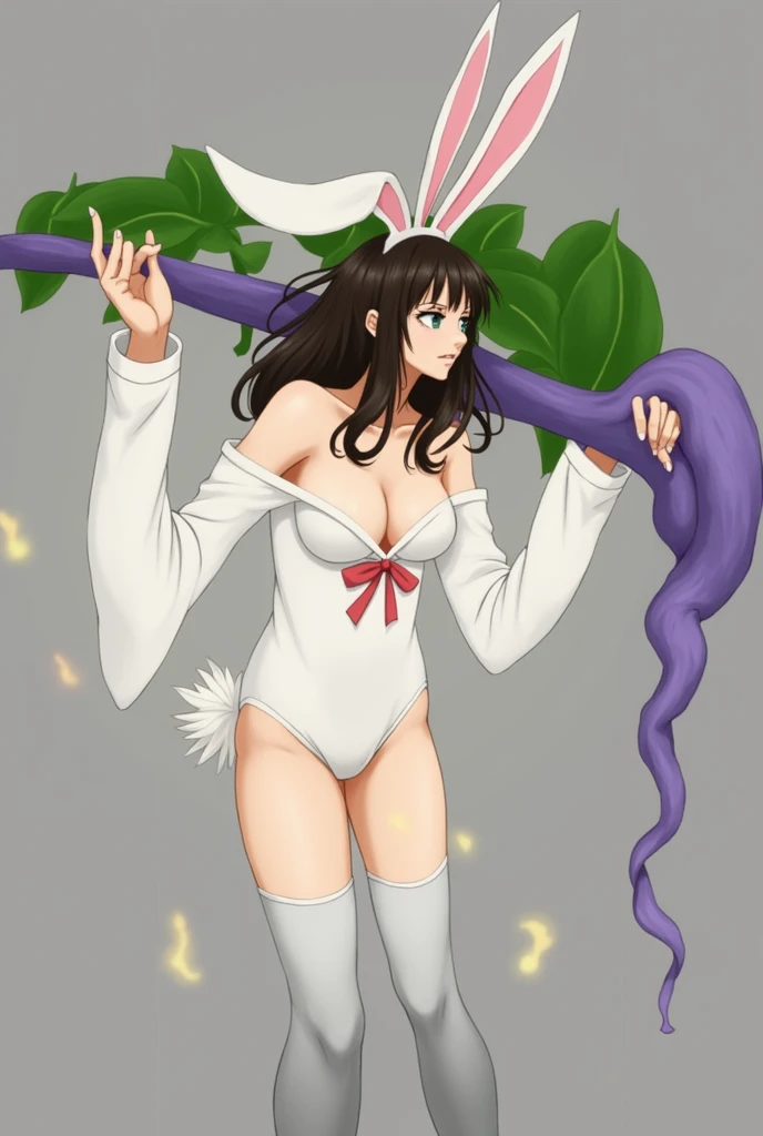 anime sexy boy, Wearing a sexy bunny bodysuit costume with a bow tie And big thighs inside Socks