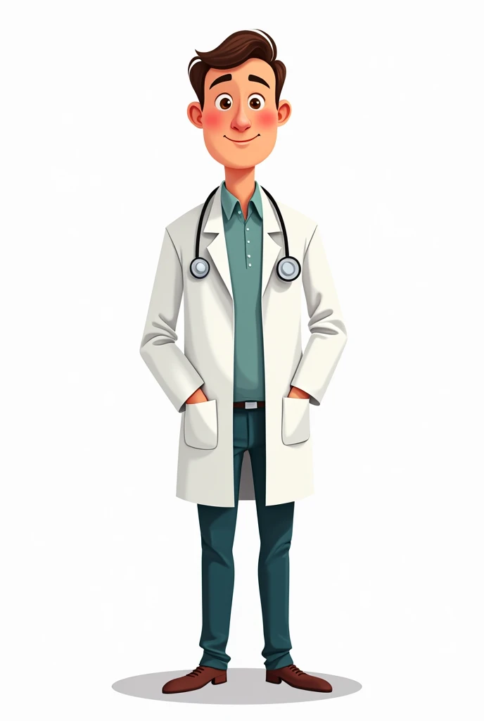 Man in psychologist's lab coat without stethoscope standing full length cartoon drawing white background