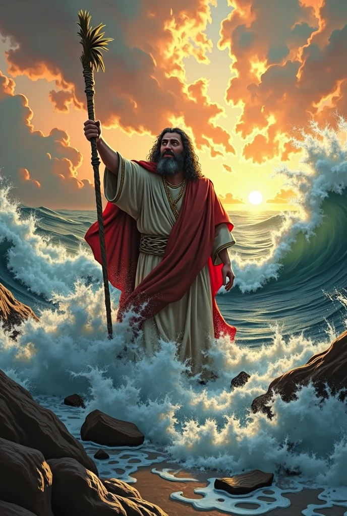 Moses opening the red sea power in the staff