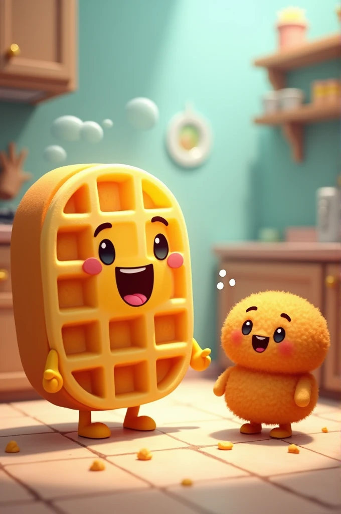A cartoon waffle and tater tot