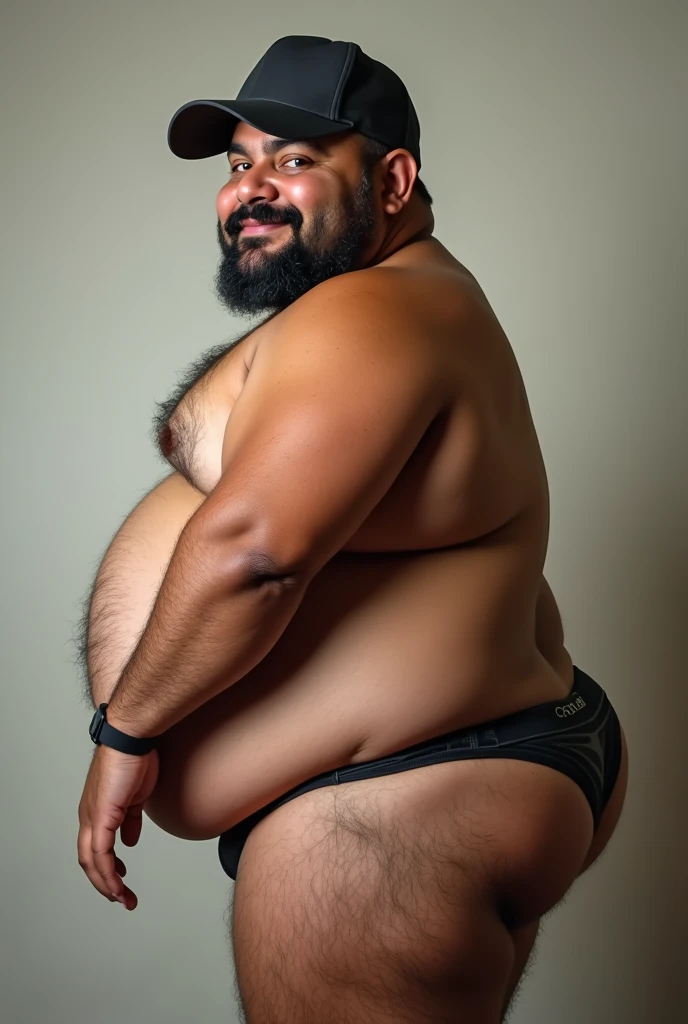 chubby fat mexican with facial hair wearing a trucker hat sexy shot upclose of his butt wearing a thong