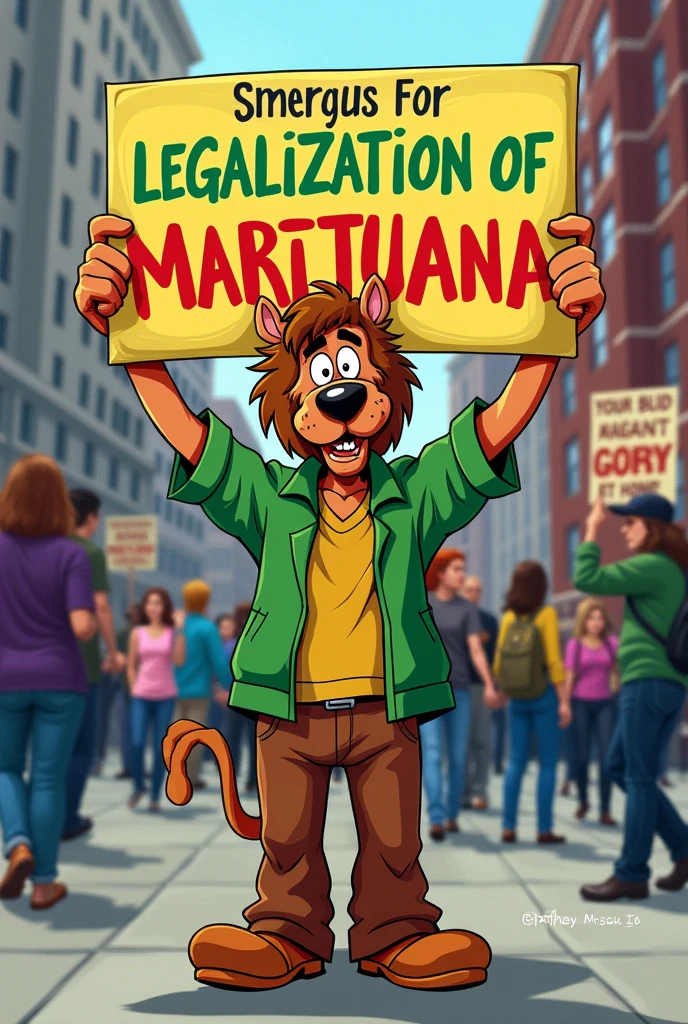 Shaggy Rogers holding a sign that says legalize marijuana 