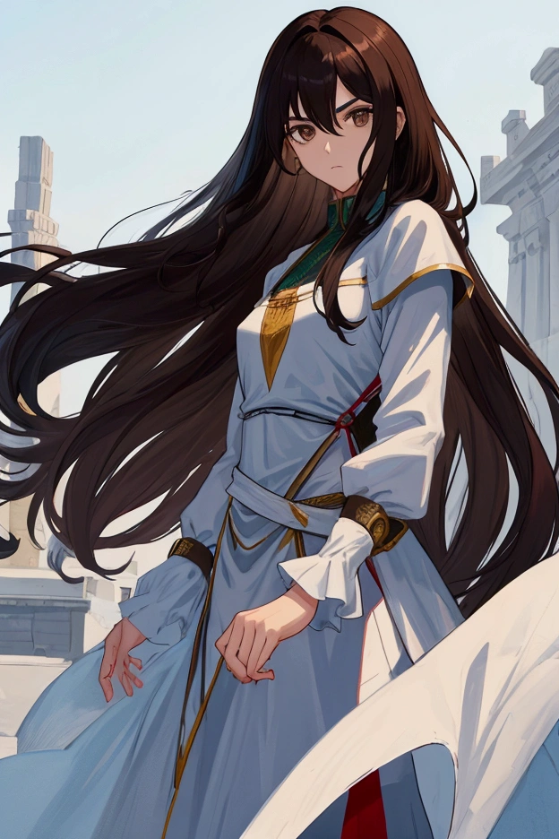 Create a male character, who is 169cm tall and weighs 59kg, has a robust and well-defined physical appearance. They have small, dark brown eyes., the size of his eyes conveys an air of seriousness, her hair is black and straight, medium-long in length. Finally, the character wears medieval clothing and has the ability to manipulate the wind.