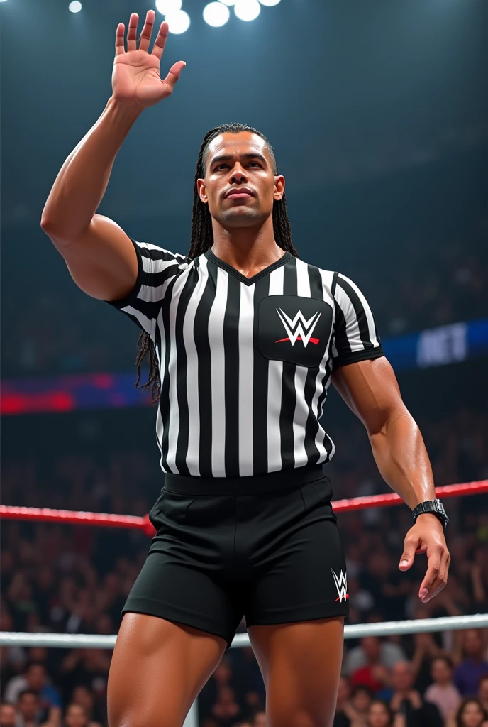 Create the image of a beautiful WWE referee.