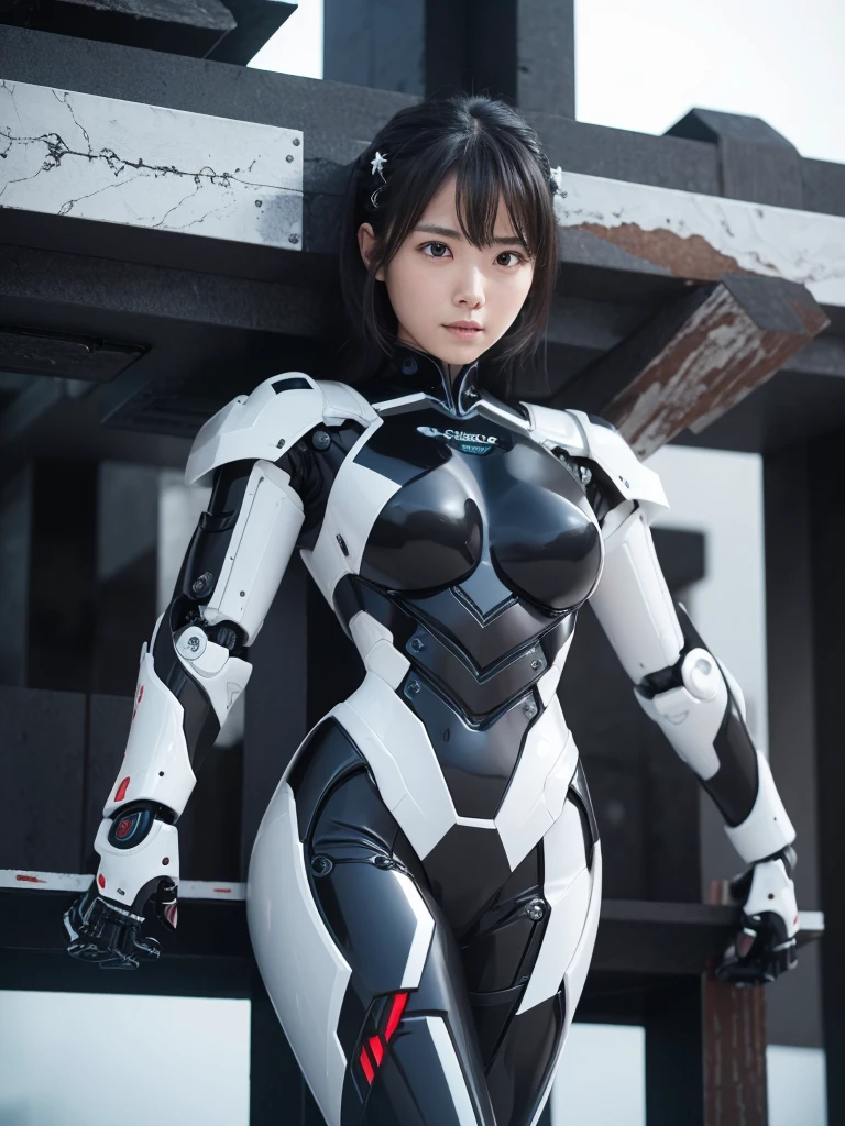 Highest quality，masterpiece，Ultra-high resolution, Very detailed, 8k，(Beautiful woman)，Beautiful 2 Japanese woman:1.5，Black Hair、((Crucifixion))，torture，slave，((クロスにCrucifixionにされた女性：1.5)),Crucifixion刑, Type X, (black and white robot suit, Plump, Slightly thicker)