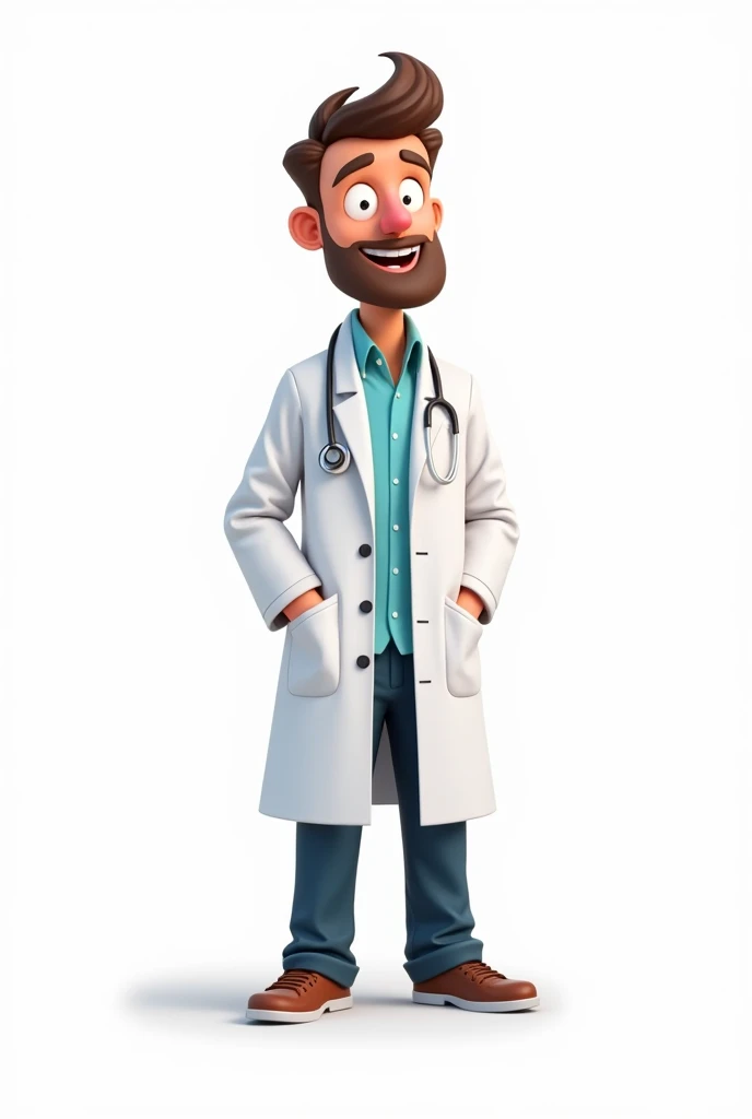Man in a psychologist&#39;s lab coat without a stethoscope standing full length cartoon drawing white background