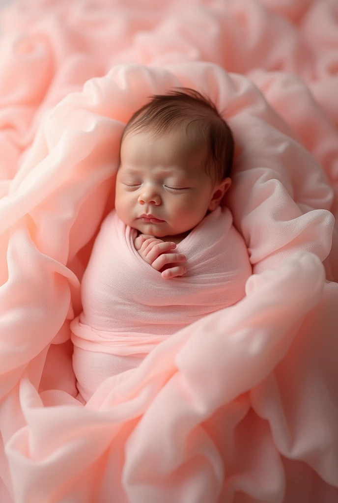 Newborn photoshoot, pink fabric