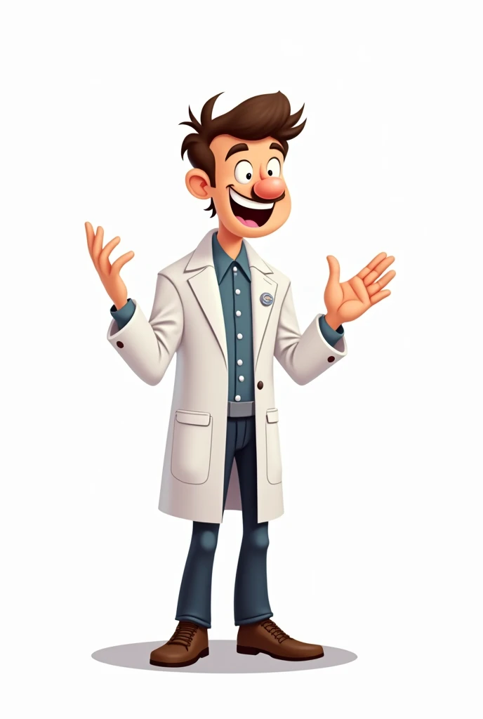 Man in psychologist lab coat standing full length cartoon drawing white background