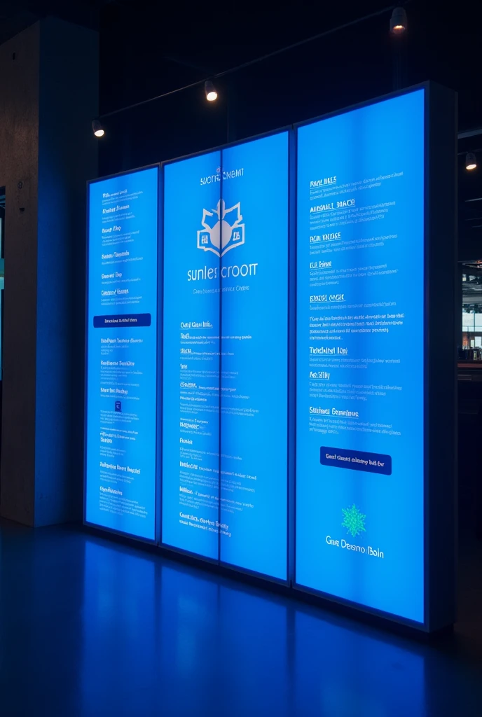 A wordless menu in bright blue like LED lights
