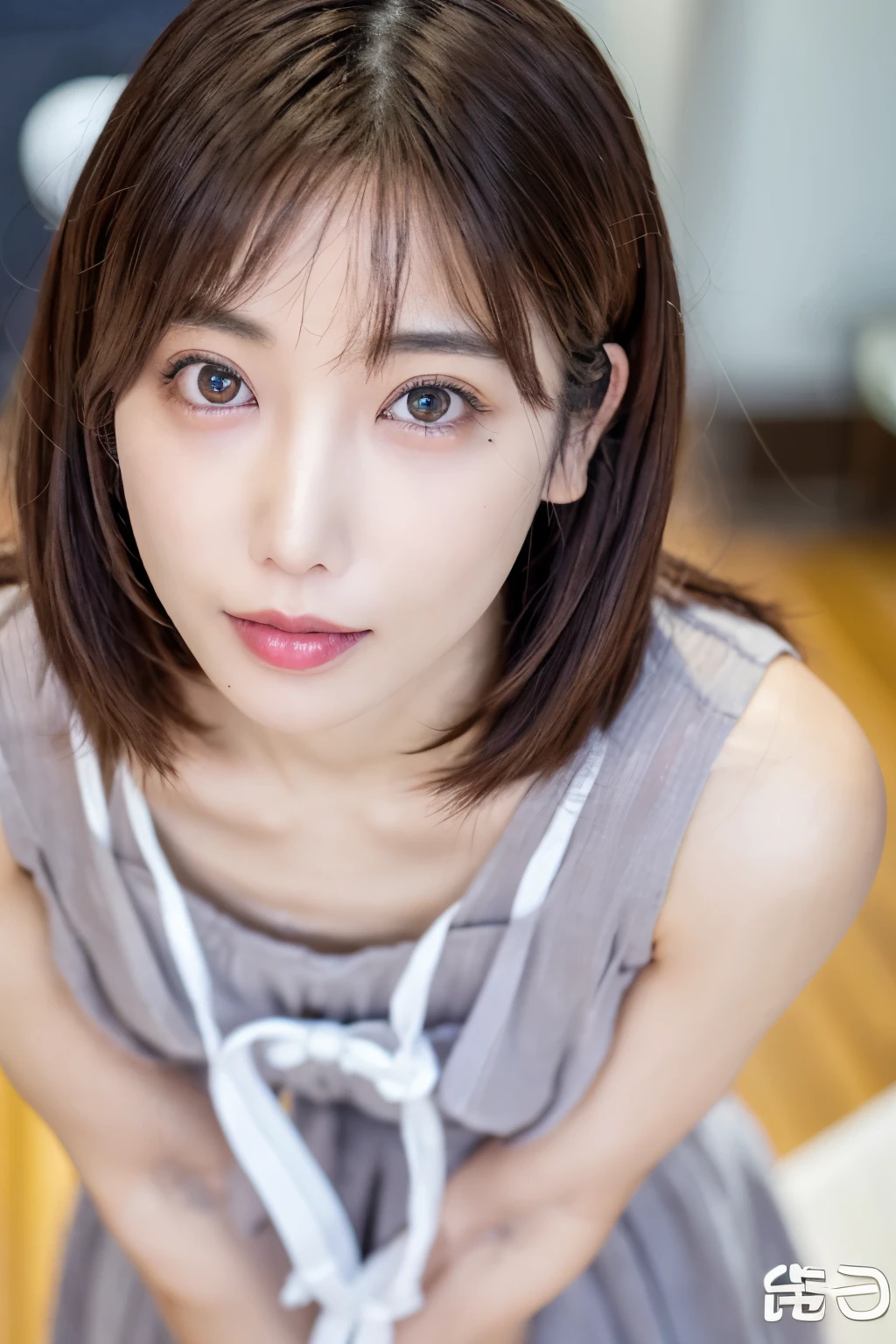 Masterpiece, photogravure, highest quality, clear contours, (One Girl, alone), Japanese woman, 30 years old, lipstick, cute face, detailed face, beautiful eyes, detailed eyes, focus on the eyes, bob hair, Anatomically correct body structure, wearing body-fitting costumes, getting on all fours, lifting butts, shot from the front