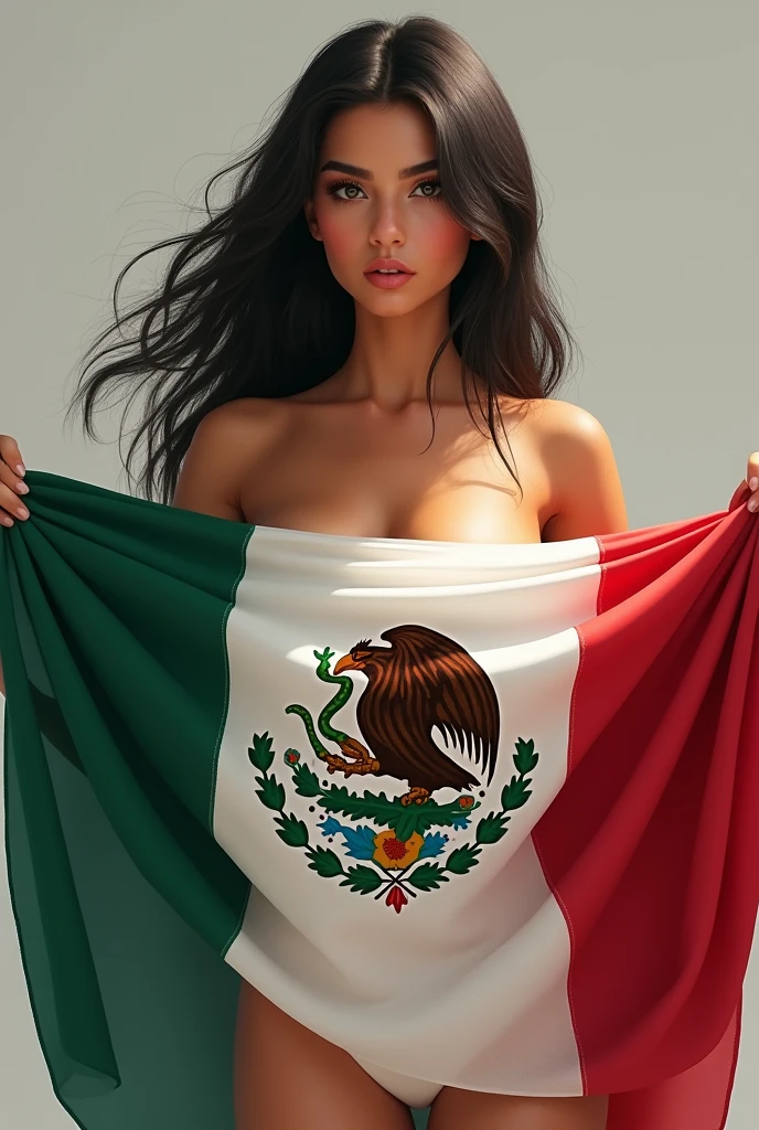 A white Mexican girl with the Mexican flag with the name Cony
