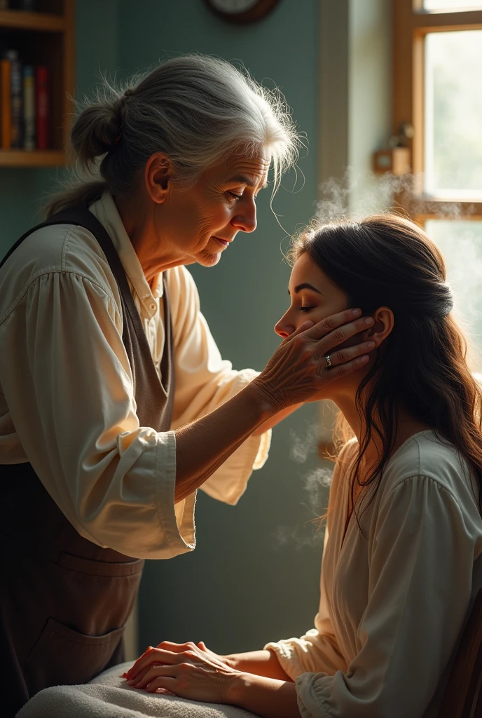 Old lady dyeing another woman&#39;s hair 