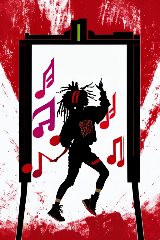 A background filled with scattered musical notes in various sizes and colors、
Creative logo illustration of a silhouette with dreadlocks and red headphones,
Banksy、
A background completely filled with scattered musical notes in various sizes and colors, covering the entire screen.
beautiful girl colorful image
Dance hiphop Dance CREW Waacking Dance
Punking
black medium hair black medium hair
Five fingers Baggy clothes Baggy clothes