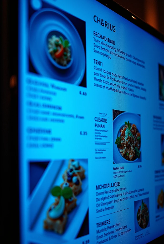 A blue led restaurant menu
