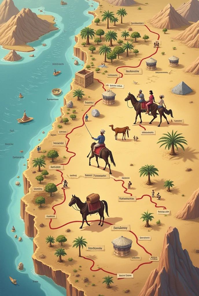 Make a map showing the incense route and the tea and horse route., with its key points (in Spanish)