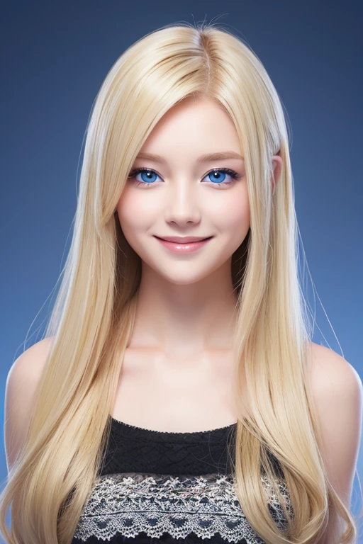 Blonde、Blue Eyes、smile、Background digital art、