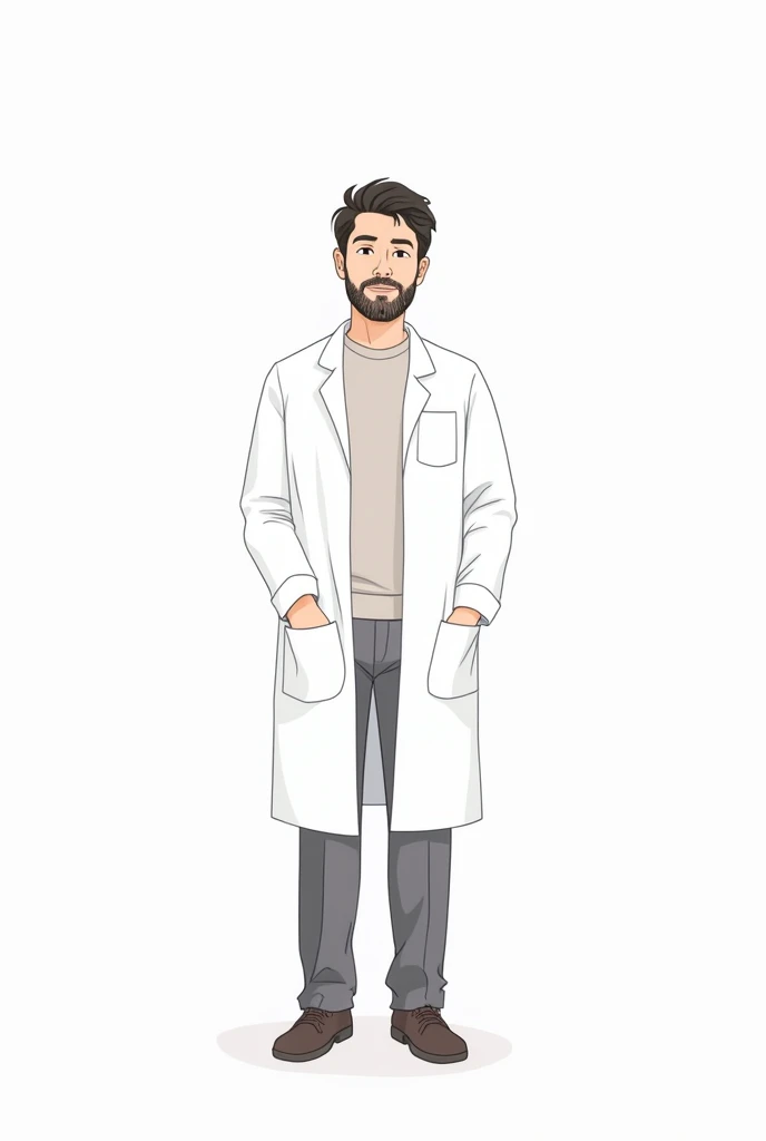 Man in psychologist lab coat standing full body simple drawing for child white background
