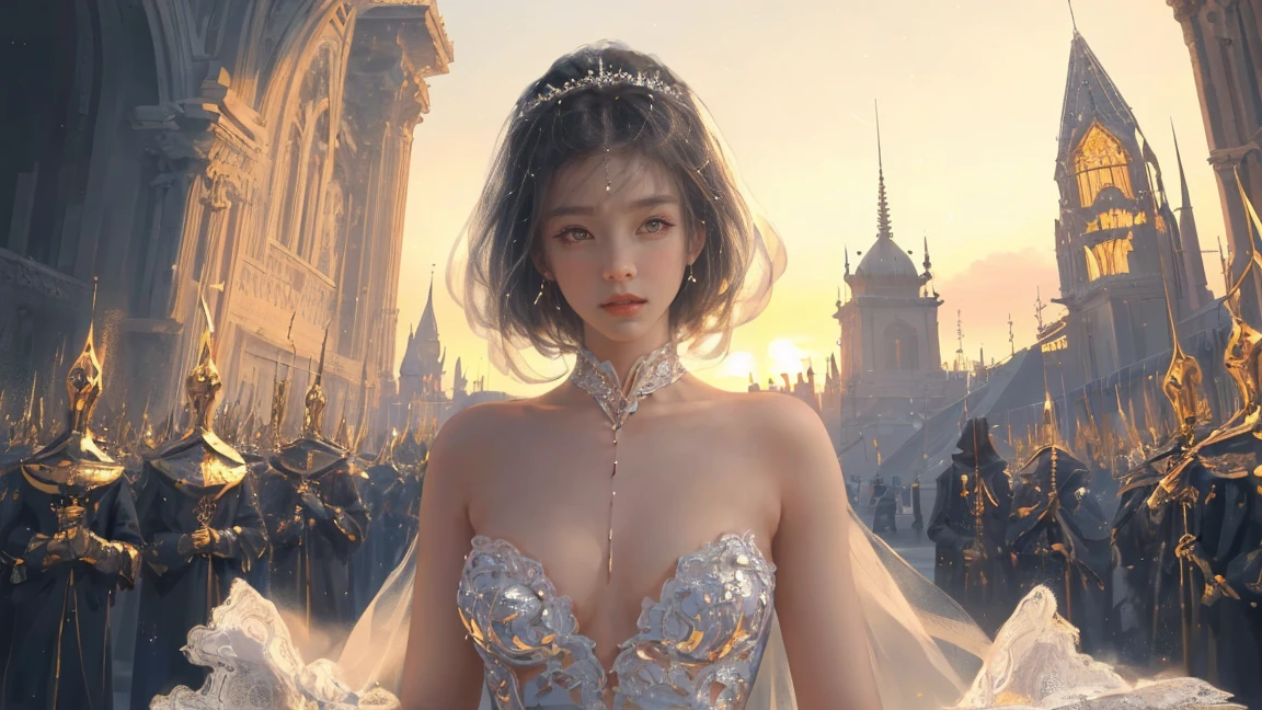 (practical, Photorealistic:1.37), (masterpiece, Highest quality:1.2), (Ultra-high resolution:1.2), (Original photo:1.2), (Clear focus:1.3), (Face Focus:1.2), (Highly detailed CG Unity 8k wallpaper:1.2), (Beautiful Skin: 1.2), (Pale skin:1.3), (Super sharp focus: 1.5), (Super sharp focus:1.5), (Beautiful and clean face:1.3), (非常にDetailed Background, Detailed Background:1.3), Bokeh, Depth of written boundary, rest, Image of a Very Cute and Beautiful Japanese Woman, (bride), business suit, (2:1.1), smileの少女の肖像画, Full body image, from the front, Symmetrical Configuration, (Studio Lighting:1.3), (Cinema Lighting:1.3), (Rear window lighting is backlit:1.3), (surface light:1.3), Light Enveloping Her Entire Body, Looking straight at you, Persistence, Sexy model posing, rest, (Chestnut Half-Hair:1.2), Dark brown eyes, Beautiful Eyes, Princess Eyes, Mahogany Hair, A single hair, bangs, slim, Abdominal muscles, (Huge breasts;1.35), (Willow West:1.15), (Details of a beautiful girl:1.4), (Pure White Elegant and Gorgeous Lace Silk Wedding Dress:1.3), (BaliOcean view背景:1.2), (smile, happiness:1.3), ((Perfect female body)), (Upper body image:1.3), Encircling the head, Perfect Dramatic, Volumetric lighting, Professional majestic oil painting, Glowing Skin, CT Anatomy, Perfect Proportions, 8.Five Really Small, Face Focus, Ultra practical Photo, Extremely clear images, Ultra-high definition images, Bali, Ocean view, nature, External, ((walking beach:1.2,evening,Sunset,Many stars shine beautifully in the night sky, Long exposure of the starry sky、Many circular orbits are visible in the image.,)),