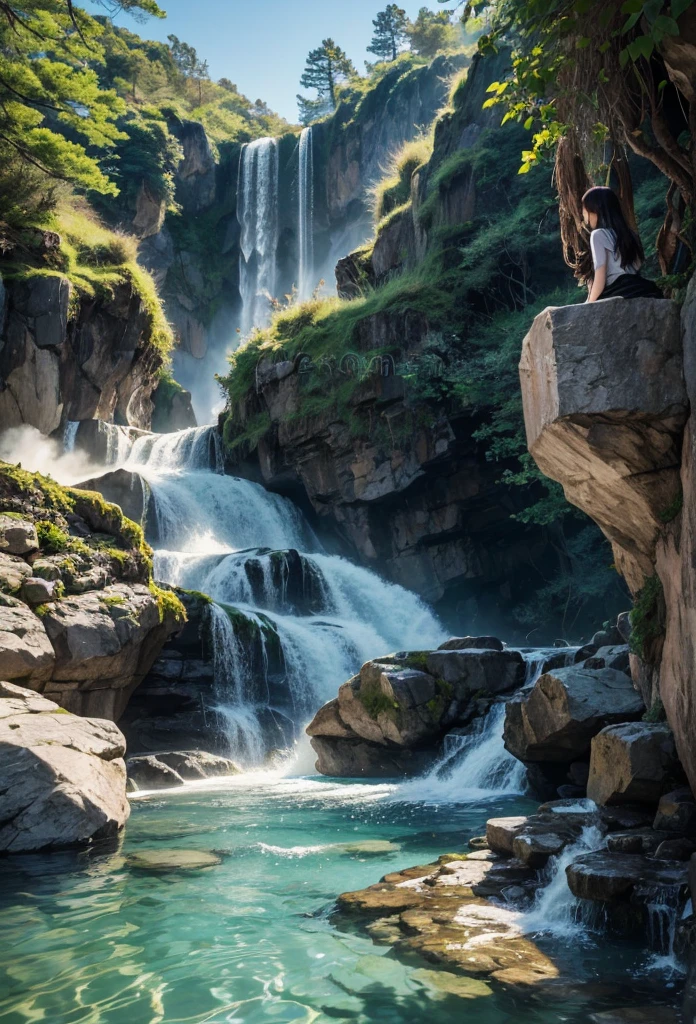 masterpiece, A chaotic waterfall with clear water in a quiet and beautiful landscape_Realistic stock photos:1.2, 광선 추적 Detail, complicacy, high Detail, (Extreme close-up angle of a woman&#39;s transparent upper body in the center of the image., Double exposure of waterfall background inside a woman&#39;s silhouette:1.3, Drama, 최고 품질의 masterpiece, realistic, surrealist, Detail, 8k, HDR, backlight, halo, flash, chromatic aberration, sharp focus,