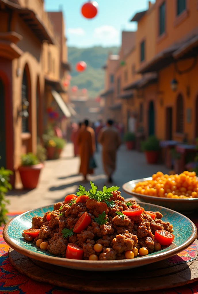 Give me ethiopian traditionl ketfo food with amazing cultural view for my resturant front picture