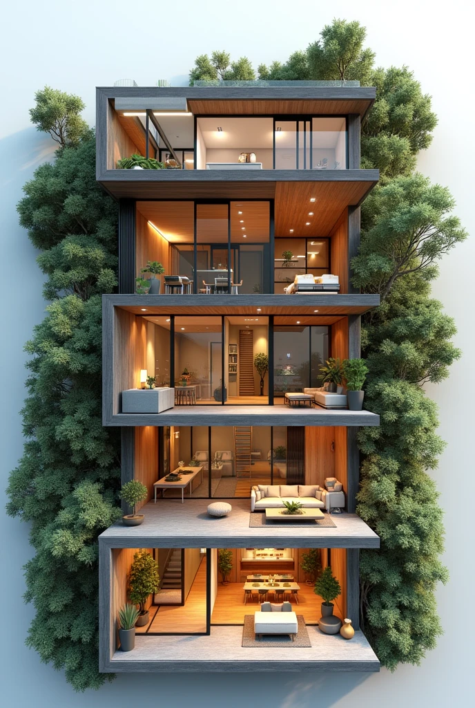 Create a digital model of a house step by step that shows you inside 
