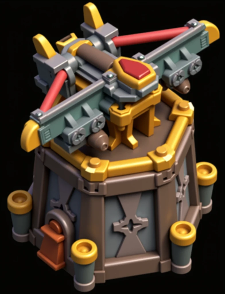 Create a medieval themed Clash of Clans tow haul with a multi-target crossbow on top. Gold and mint green colors.