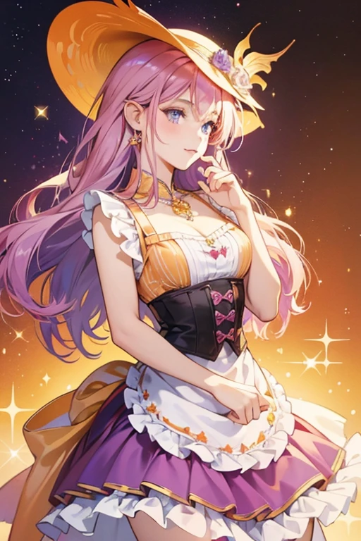 Martina is a light peach mermaid with purple hair.
She wears a yellow/orange/red top with the colors extending into her skirt with a purple ornate design and apron.
She comes with a dark pink baker's hat and removable fin. SPARKLE; GLITTER