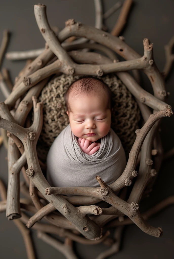 Newborn photoshoot, dry twigs