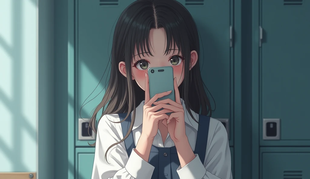 High school girl hiding her mouth with her smartphone、Beauty