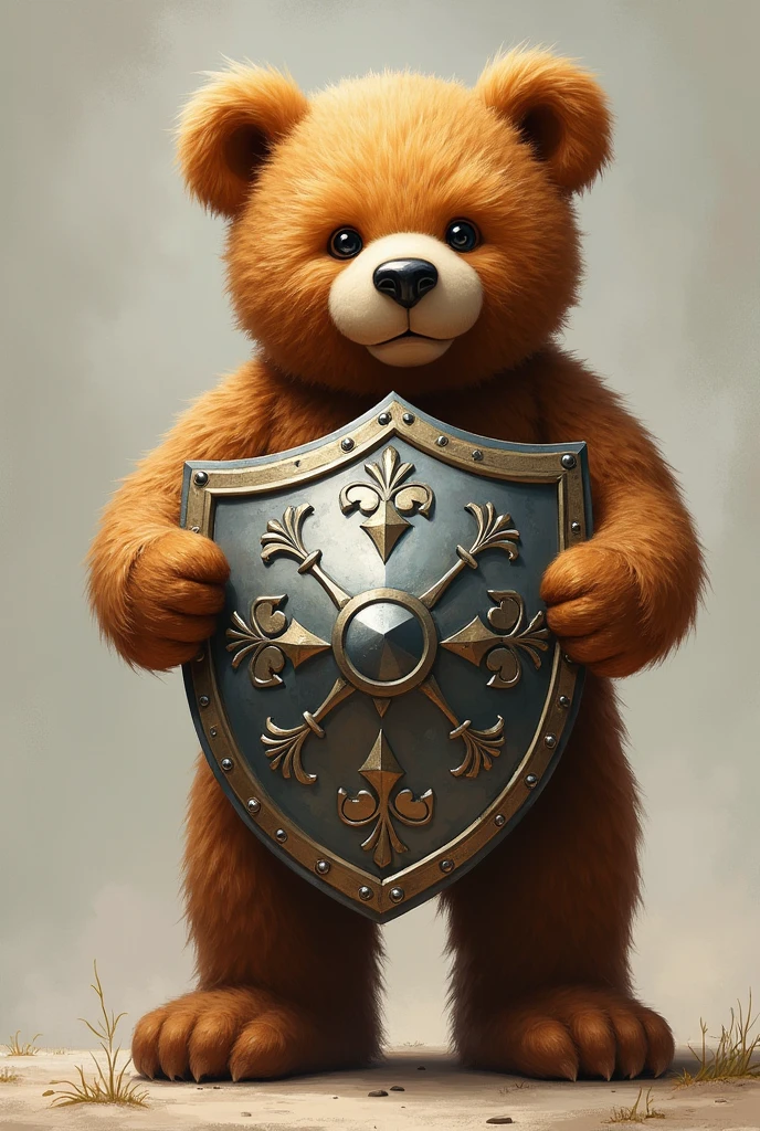 Teddy bear with a strong shield, symbolizing protection and reliability