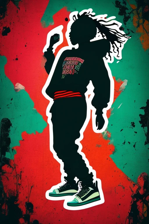 A background filled with scattered musical notes in various sizes and colors、
Creative logo illustration of a silhouette with dreadlocks and red headphones,
Banksy、
A background completely filled with scattered musical notes in various sizes and colors, covering the entire screen.
beautiful girl colorful image
Dance hiphop Dance CREW Waacking Dance
Punking
black medium hair black medium hair
Five fingers Baggy clothes Baggy clothes
HIPHOP crew、