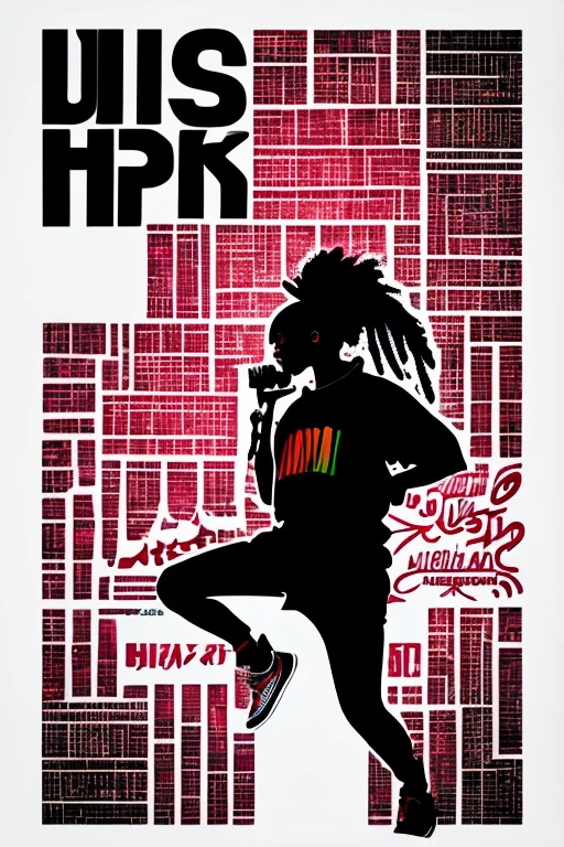 A background filled with scattered musical notes in various sizes and colors、

Creative logo illustration of a silhouette with dreadlocks and red headphones, 
Banksy、
A background completely filled with scattered musical notes in various sizes and colors, covering the entire screen.

beautiful girl colorful image

Dance hiphop Dance CREW  Waacking Dance

Punking 

black medium hair black medium hair 

Five fingers Baggy clothes Baggy clothes
HIPHOP crew、