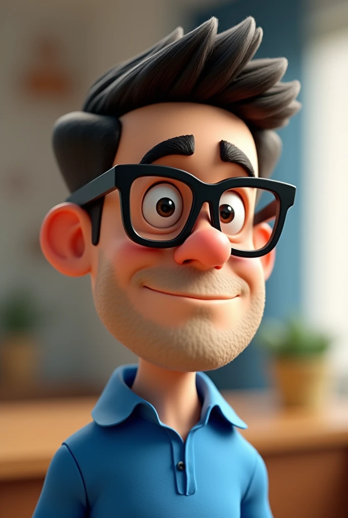 Cartoon character of a man in black glasses and blue shirt, an animated character, stylized character, animation style rendering, 3d stylized, Arnold Maya rendering, Stylized 3D rendering, toon render screenshot, 3d character, 3d character, Stylized 3D rendering, 3D character rendering, cartoon character, Personagem de close up, character posing, (Pixar-style) (master part:1.2) (bokeh) (best qualityer) (skin detailed) (detailed texture) (8k) (Argilla) (cinematic lighting) (sharp focus