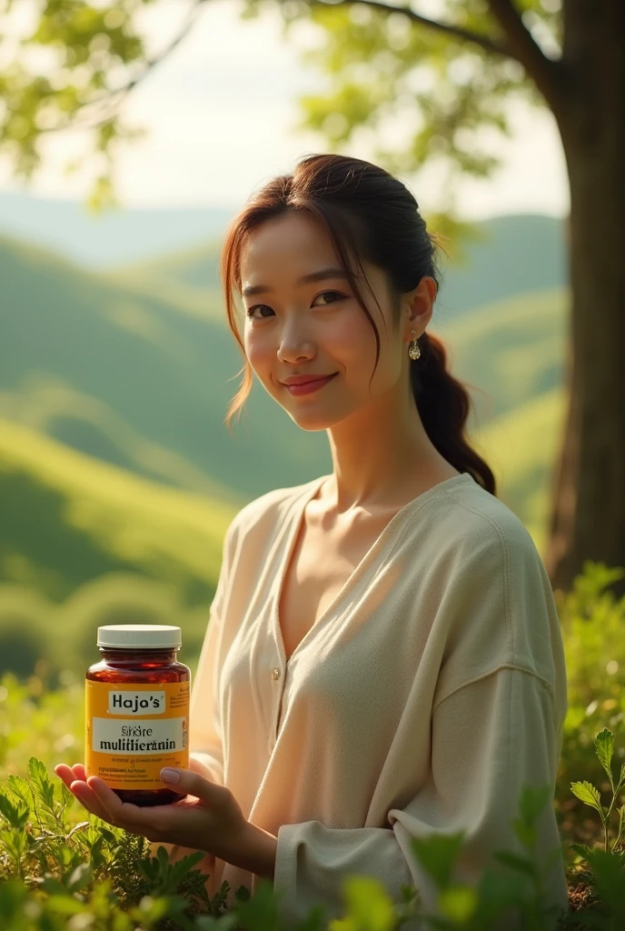 Place the image of Hajas multivitamin on the natural physical mother company of a realistic woman 