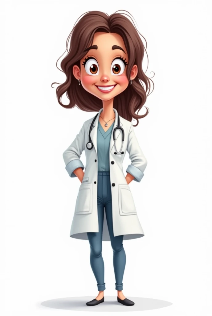 Woman in psychologist&#39;s lab coat standing full body cartoon drawing white background
